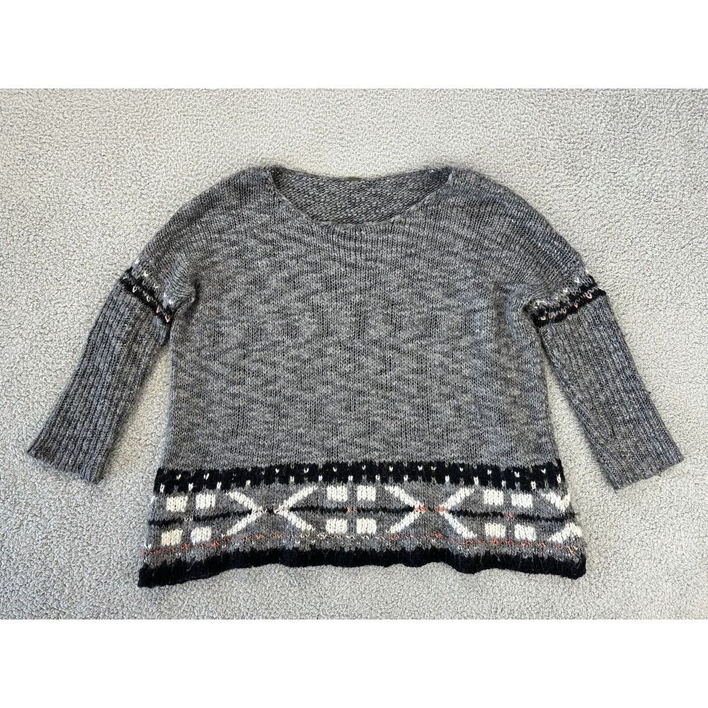 Free People Sweater Womens Small Gray Wool Mohair Chunky Oversized Geometric